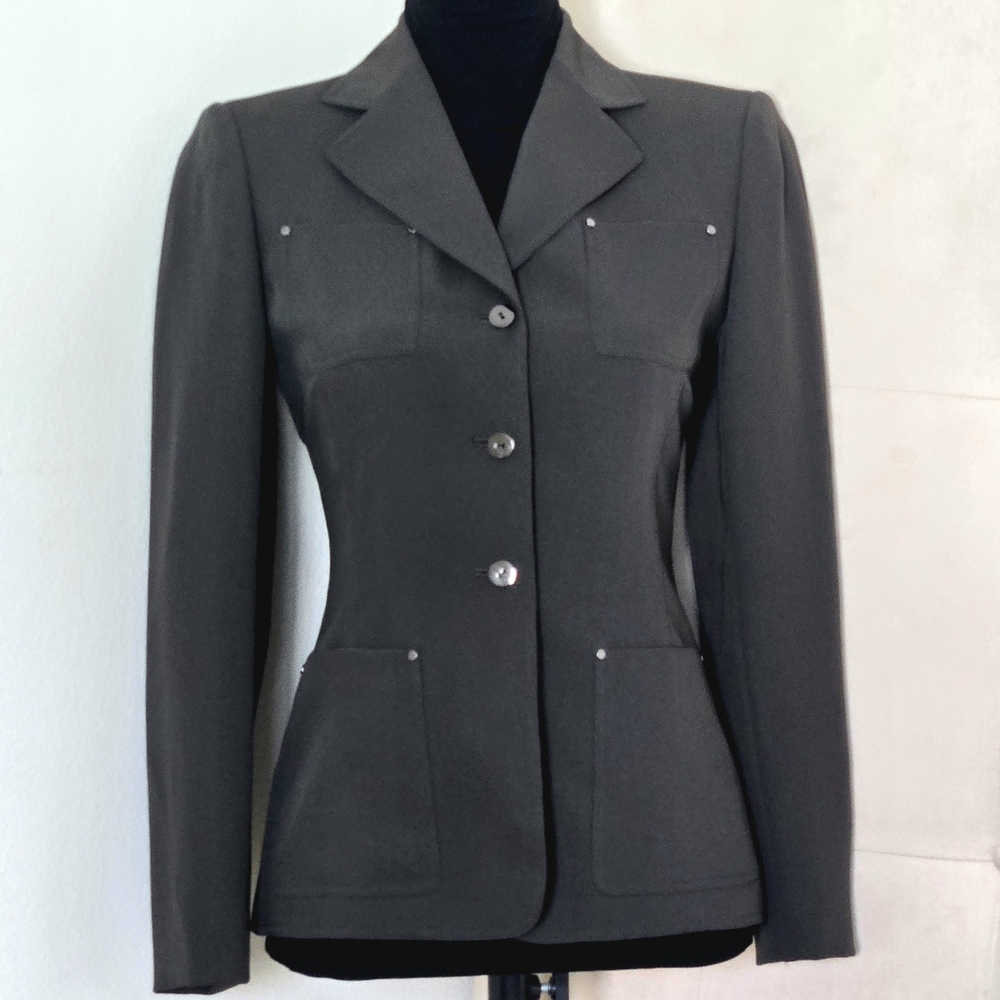 VTG Tahari Arthur S Levine Military/Fitted Blazer, Olive Gray, Iridescent Lining